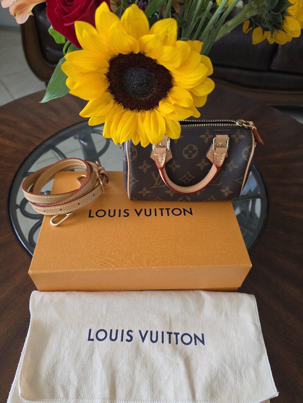 Louis Vuitton Monogram Mini Bag with Natural Leather Trim and Gold Hardware